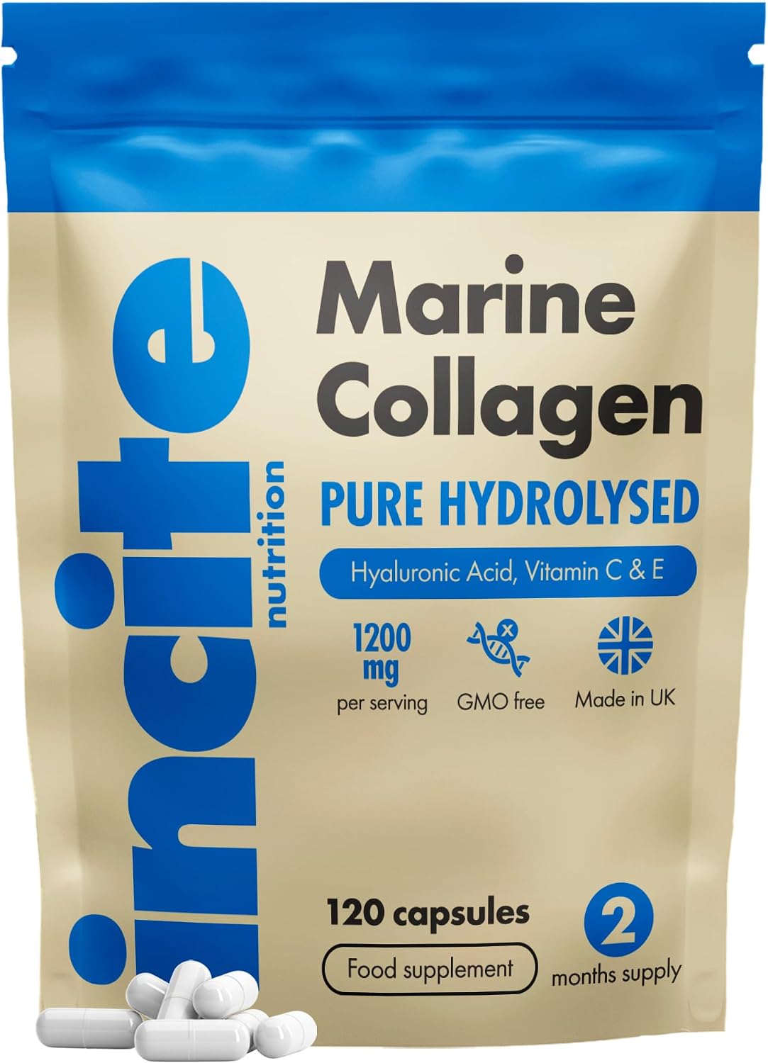 Marine Collagen Supplements for Women & Men 1200mg | 120 High Strength Marine Collagen Capsules | Pure Superior Type 1 Hydrolysed with Hyaluronic Acid, Vitamins C, E, B12, Copper, Zinc and Iodine
