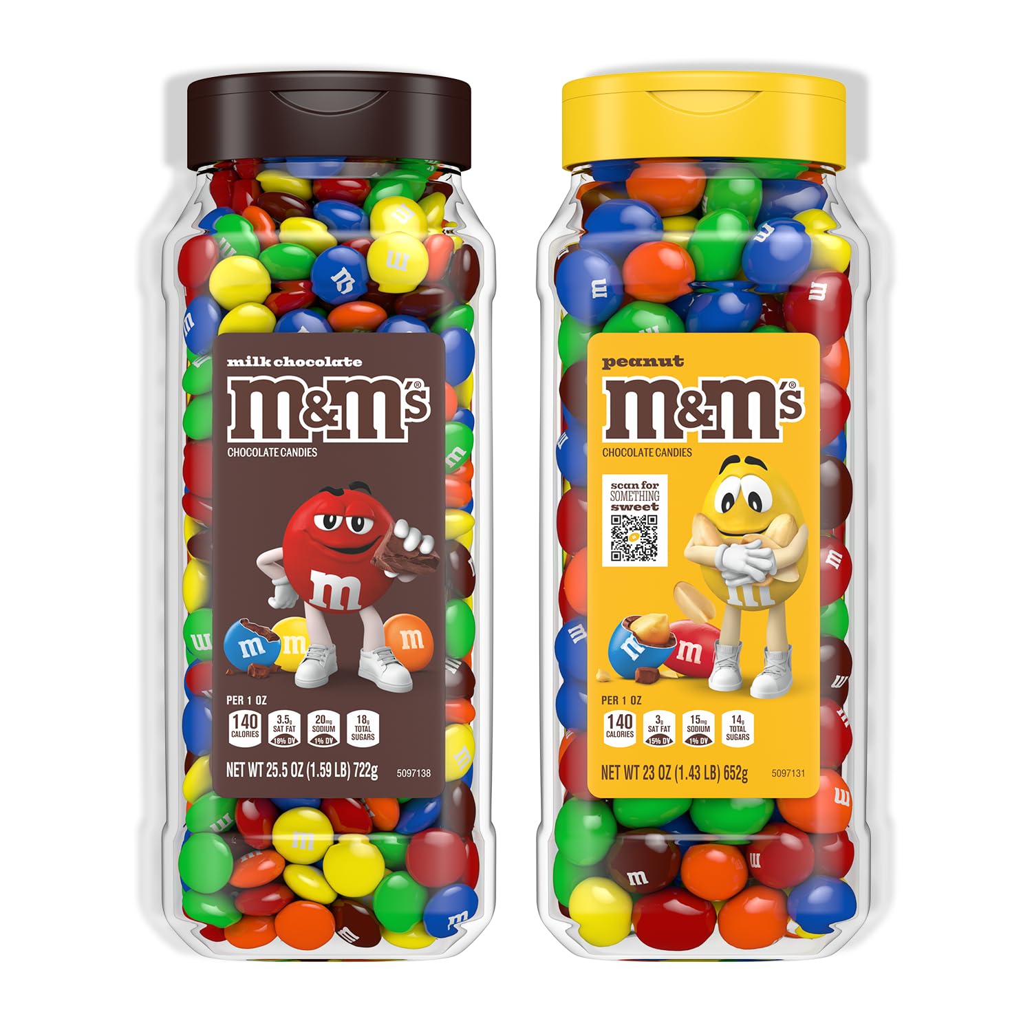 M&M’s Milk Chocolate and M&M’S Peanut Bulk Candy Jars, Assorted Chocolate Candies, Party Size Bulk Candy, Movie Night Snacks, Resealable and Recyclable, 48.5 Oz Total (Pack of 2)