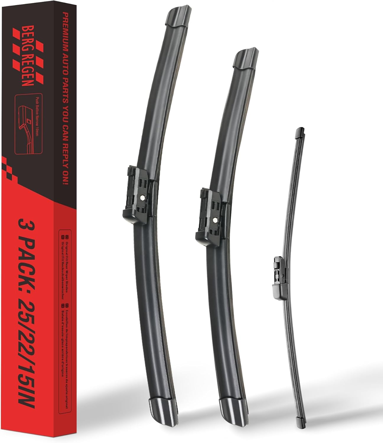 BERG REGEN 25"+22" Windshield Wiper Blades with 15" Rear Automotive Replacement Set for VW Volkswagen Tiguan 2018 2019 2020 2021 2022 – Genuine OEM Quality (Set of 3)