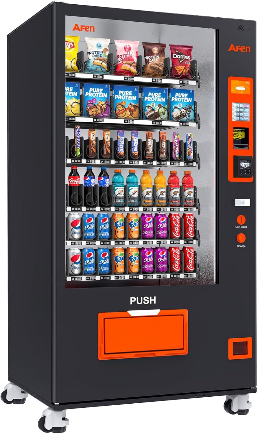 Large Commercial Vending Machine with Card Reader and Bill/Coin Acceptor, Refrigerated Beverage Snack Combo Vending Machine for Business, Durable Cashless Vending Machine Anunmanned 24/7 Placed