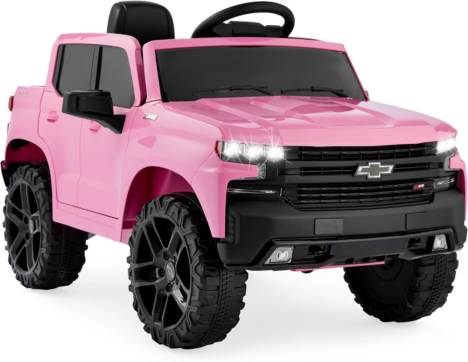 Best Choice Products 12V Licensed Chevrolet Silverado Ride On Truck, Electric Car Toy w/Parent Remote Control, Truck Bed Storage, Bluetooth Speaker, LED Lights, 2.5 MPH Max Speed - Pink