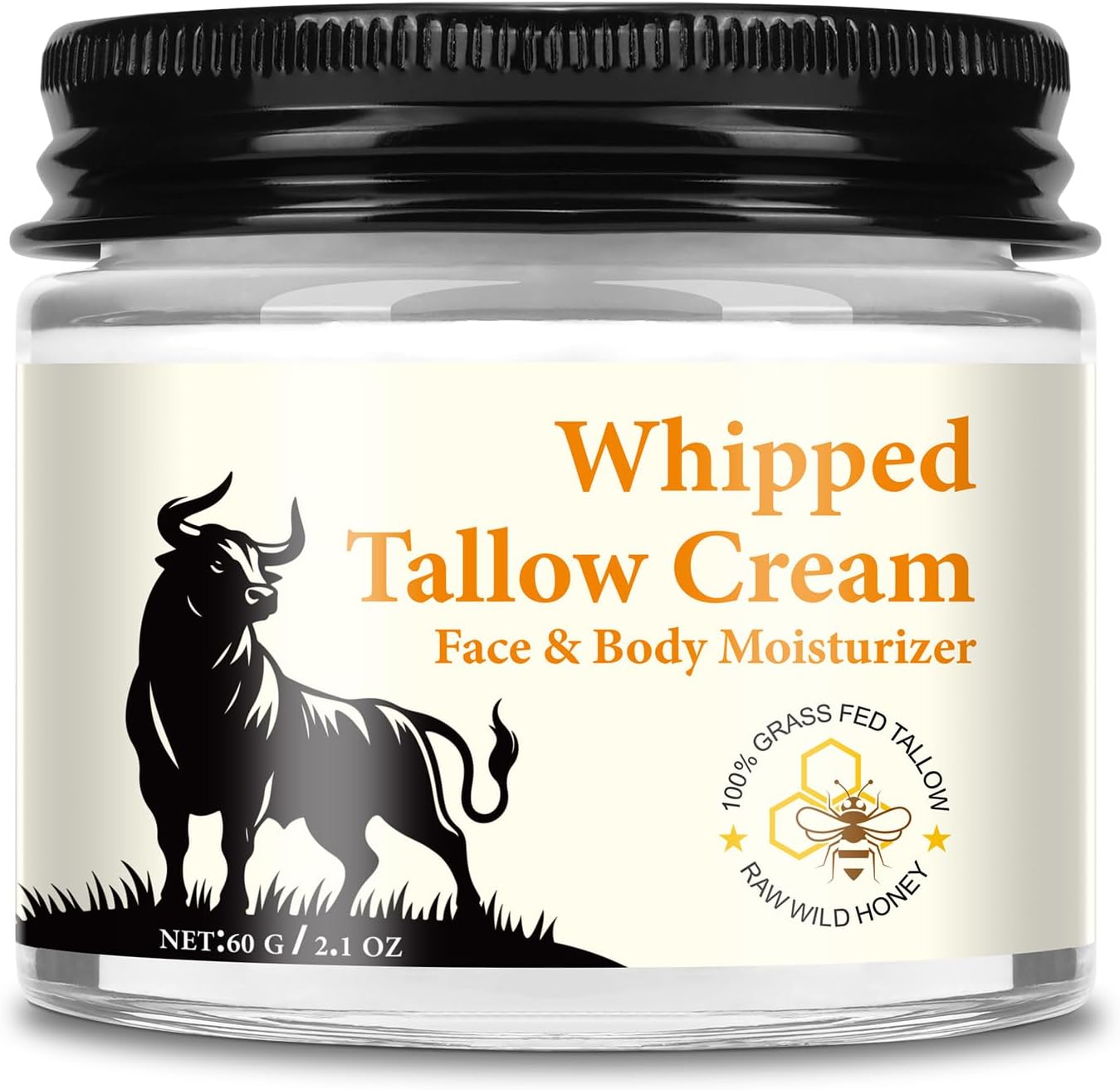 Beef Tallow Skin Care, Beef Tallow Honey Balm – Deeply Nourishing Organic Grass Fed Tallow Balm Beef Tallow Cream for Face and Body - Moisturizing Cream for Dry & Aging Skin 60g