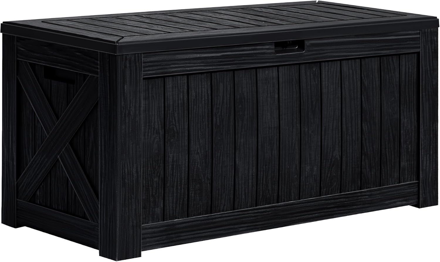 Greesum 120 Gallon Deck Box, Resin Outdoor Storage Container for Patio Furniture, Garden Tools, Pool Accessories, Weatherproof, Lockable, Black