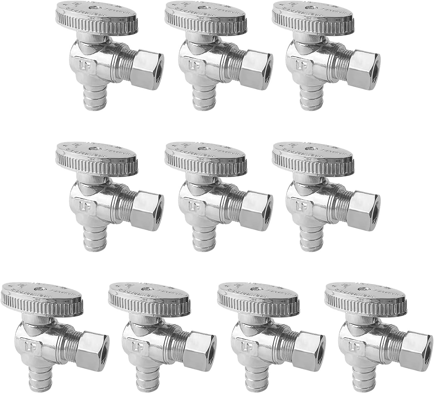 SUNGATOR 10-Pack Angle Stop Valve, 1/2" PEX x 3/8" OD Compression, Quarter Turn Chrome Plated, 1/2 inch Pex Shut Off Valves for Faucet and Toilet, UPC Certified