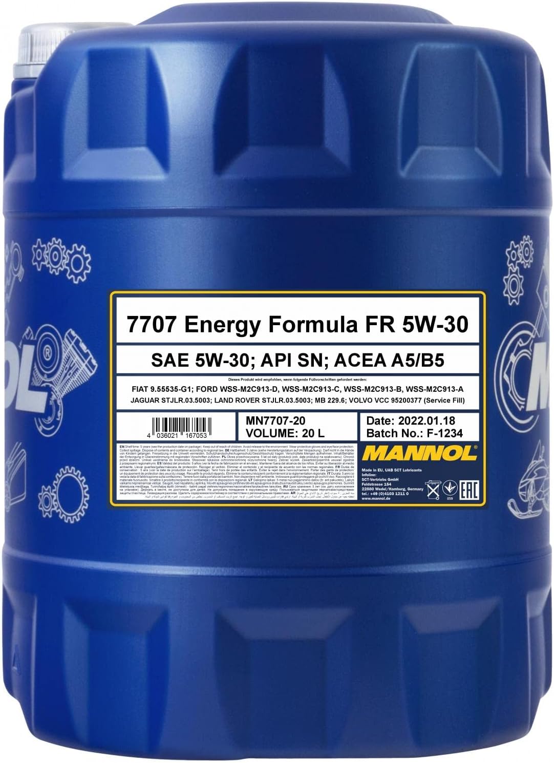 Mannol 20 Litre Energy Formula FR 5W-30 Engine Oil 7707 ACEA A5/B5 Premium Synthetic Ester Technology