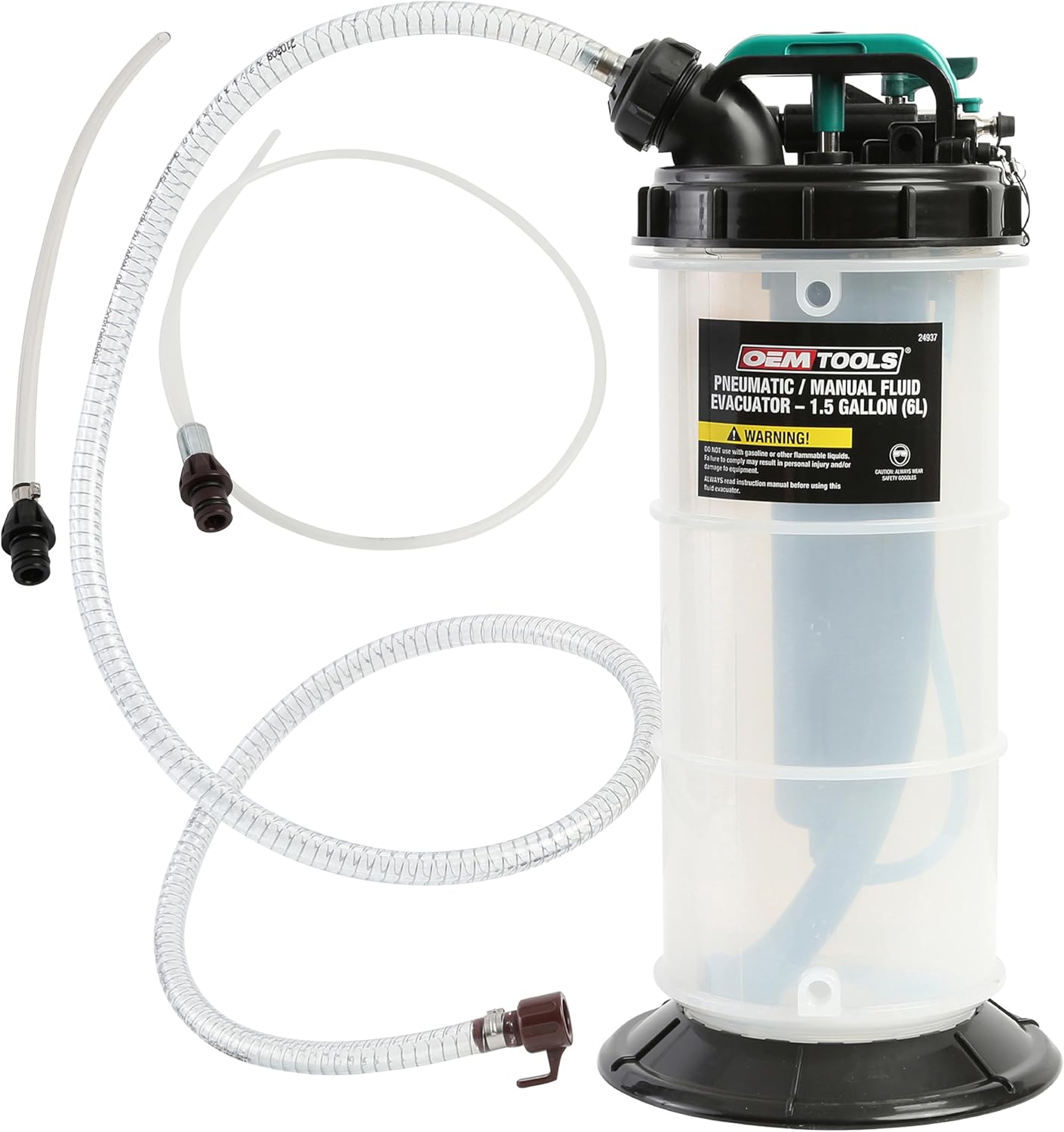 OEMTOOLS 24937 6-Liter Pneumatic/ Manual Fluid Pump Extractor, 5ft Main Suction Hose, Oversized Pumping Handle, Leak Proof, For Automotive Oil Change