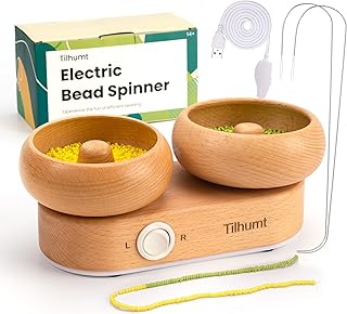 Tilhumt Electric Bead Spinner with 2 Bowls, Wooden Bead Spinner for Jewelry Making, Stepless Speed & Forward/Reverse Direction, Suitable for Seed Beads Clay Beads Pony Beads, Patent Design