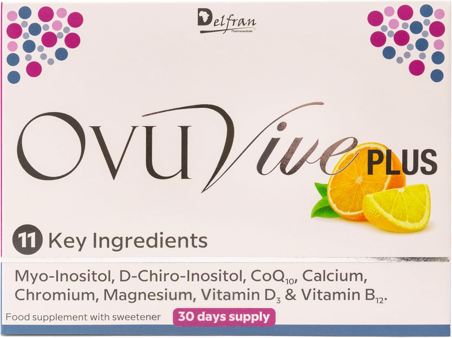 OvuVive Plus (FKA PCOSITOL) - comprehensive supplement for PCOS - with 11 essential ingredients including: Myo-Inositol (4000mg), D-Chiro Inositol (100mg), Folate, CoQ10, Vit D, Chromium and many more