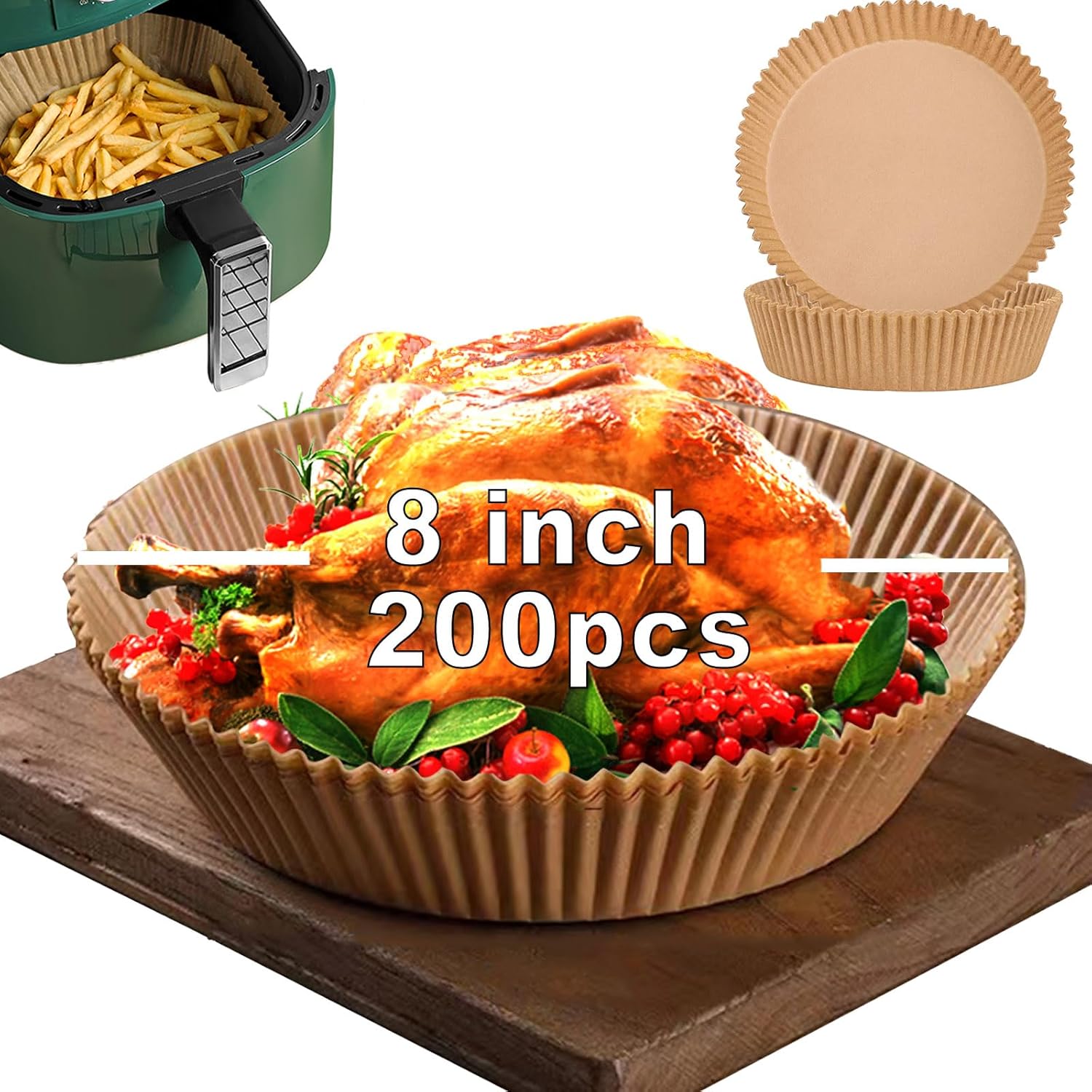 Mutvle Air Fryer Liners Disposable for Ninja, 200Pcs Round 8 inch, Circle Air Fryer Liners, Papel Para Air Fryer Ninja