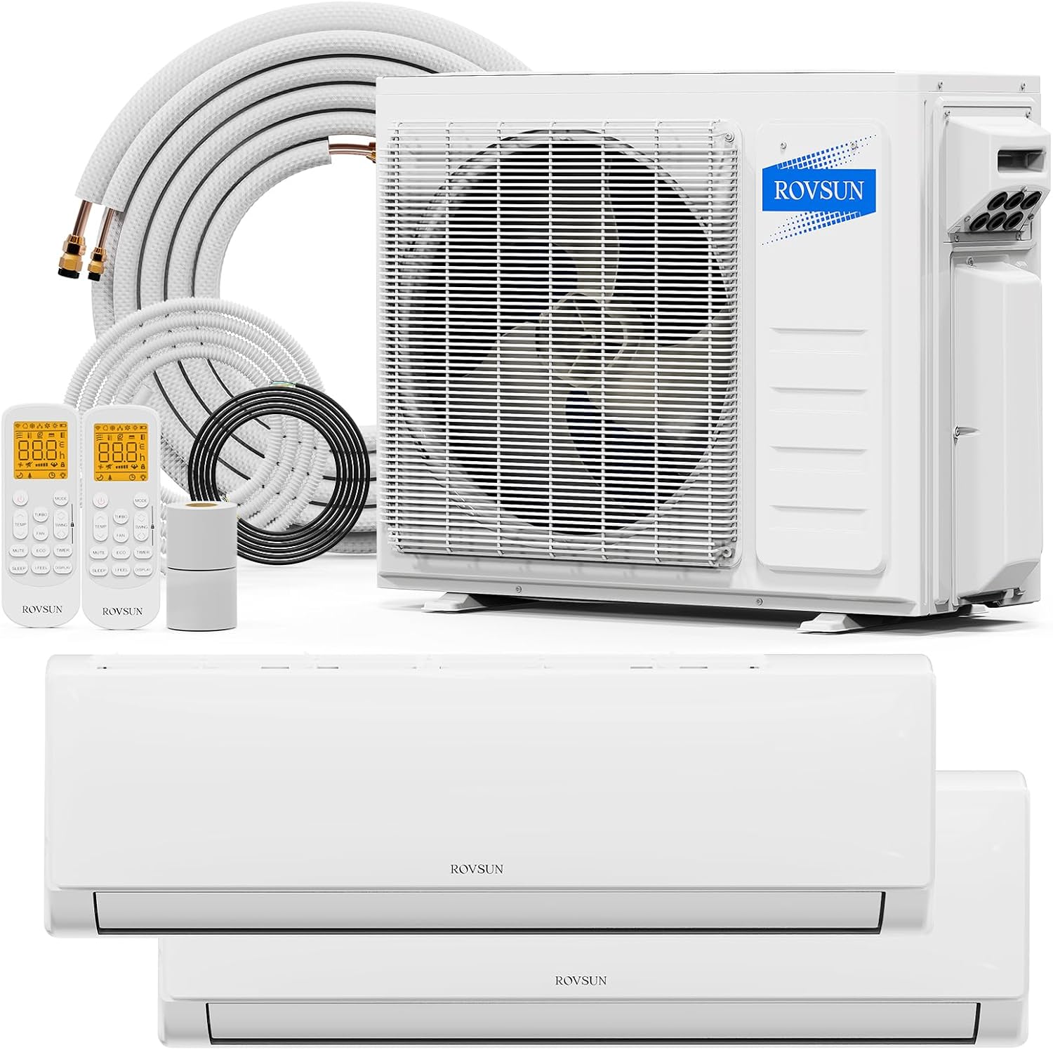 ROVSUN 2 Zone 20000 BTU (12K+12K) Mini Split AC/Heating System, 20 SEER2 Dual Zone Ductless Wall Mounted Air Conditioner with Pre-Charged Condenser, Heat Pump & 25Ft Line Set, 208-230V
