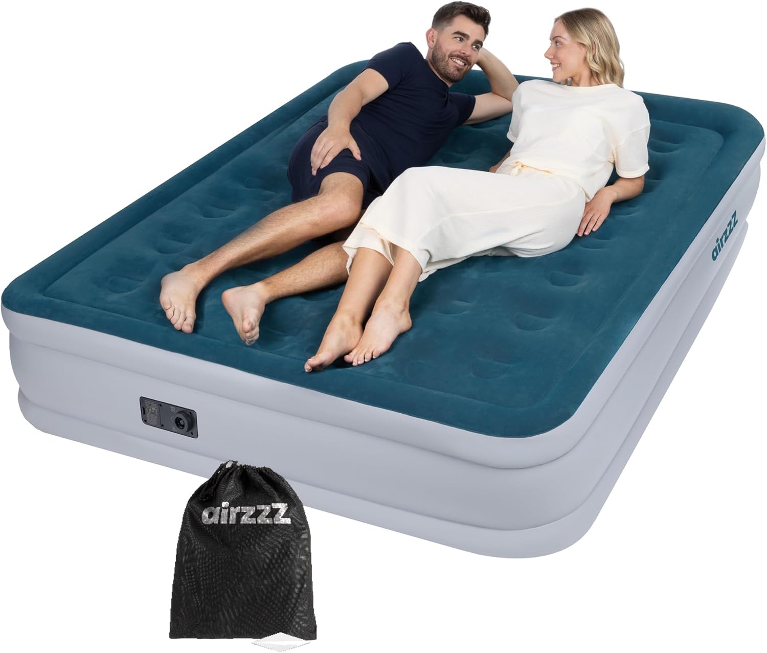 airzzZ SlumberPlus Air Bed - High Raise Flocked Non Slip Mattress - Quick Self Inflation & Deflation - Inbuilt Pump - Camping,Hiking, Caravan, Guest Bed - Comes With Carry Bag (Slumber Plus Double)