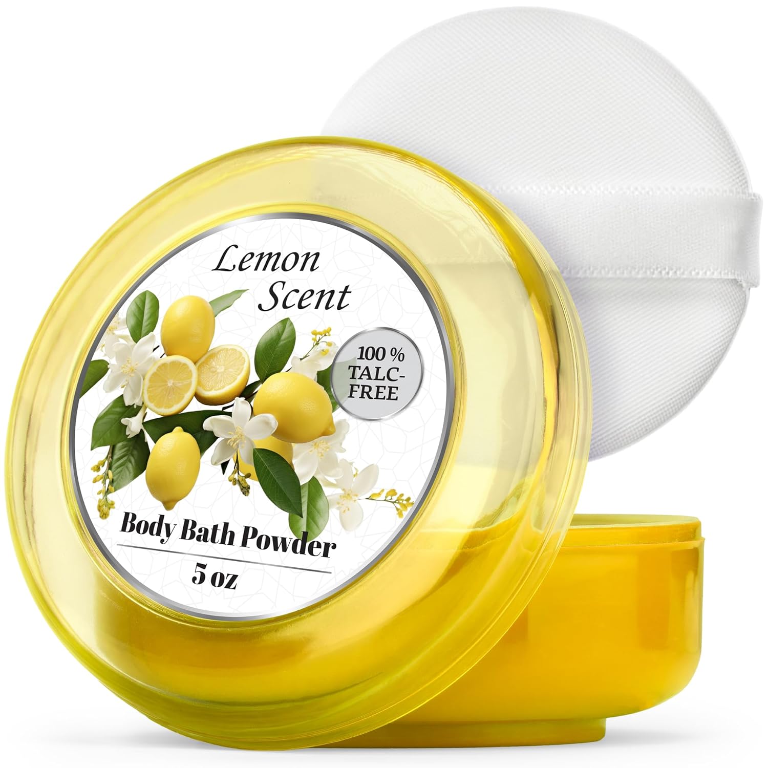 R-NEU Body Powder for Women with Powder Puff, 100% Talc-Free, Luminous Lemon Scented Dusting Powder, After Bath for Soft Skin, Extra Large, 1 Pack (5oz)