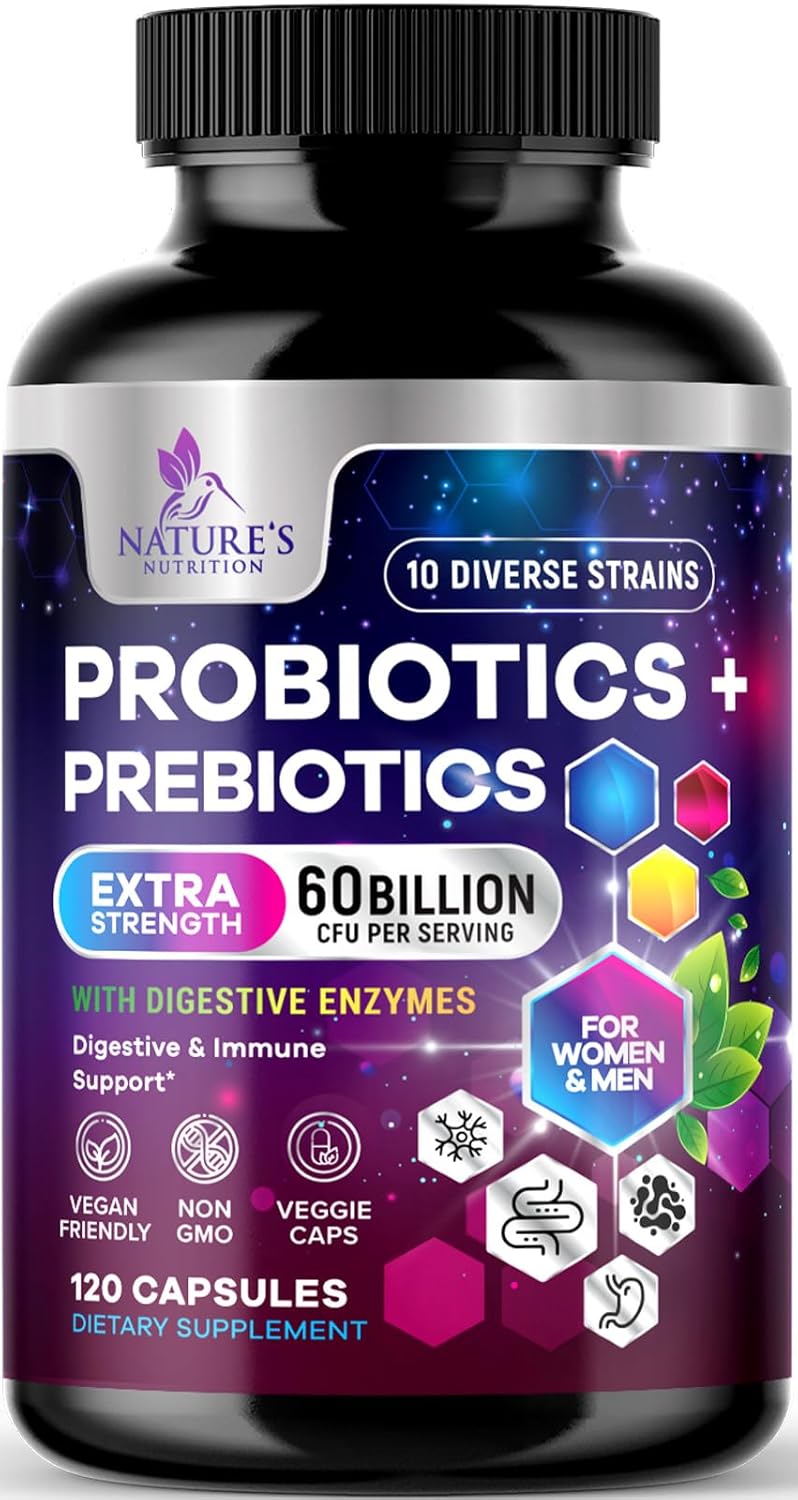 Probiotics for Women & Men 60 Billion CFU - 10 Strains with Lactobacillus, Digestive Gut Health Probiotics & Immune Support Supplement, Supports Occasional Constipation, Gas & Bloating - 120 Capsules