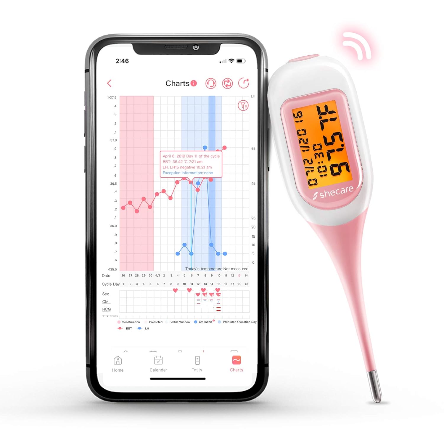Smart Basal Thermometer for Ovulation Tracking, Digital Oral Body Temperature Thermometer for Fertility with Backlit, BBT Thermometer with Shecare App(iOS&Android) for Natural Family Planning