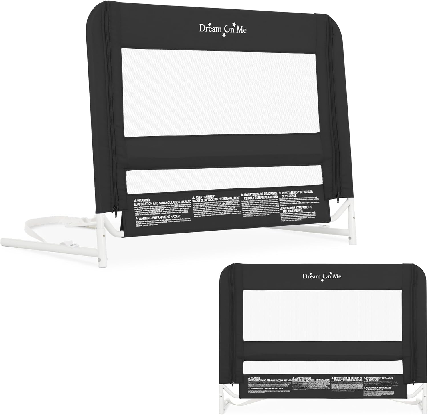 Dream On Me Lightweight Mesh Security Adjustable Bed Rail for Toddler, Breathable Mesh Fabric, Suitable for All Types of Beds, Reinforced Anchor System Bed Guard Rail, Black