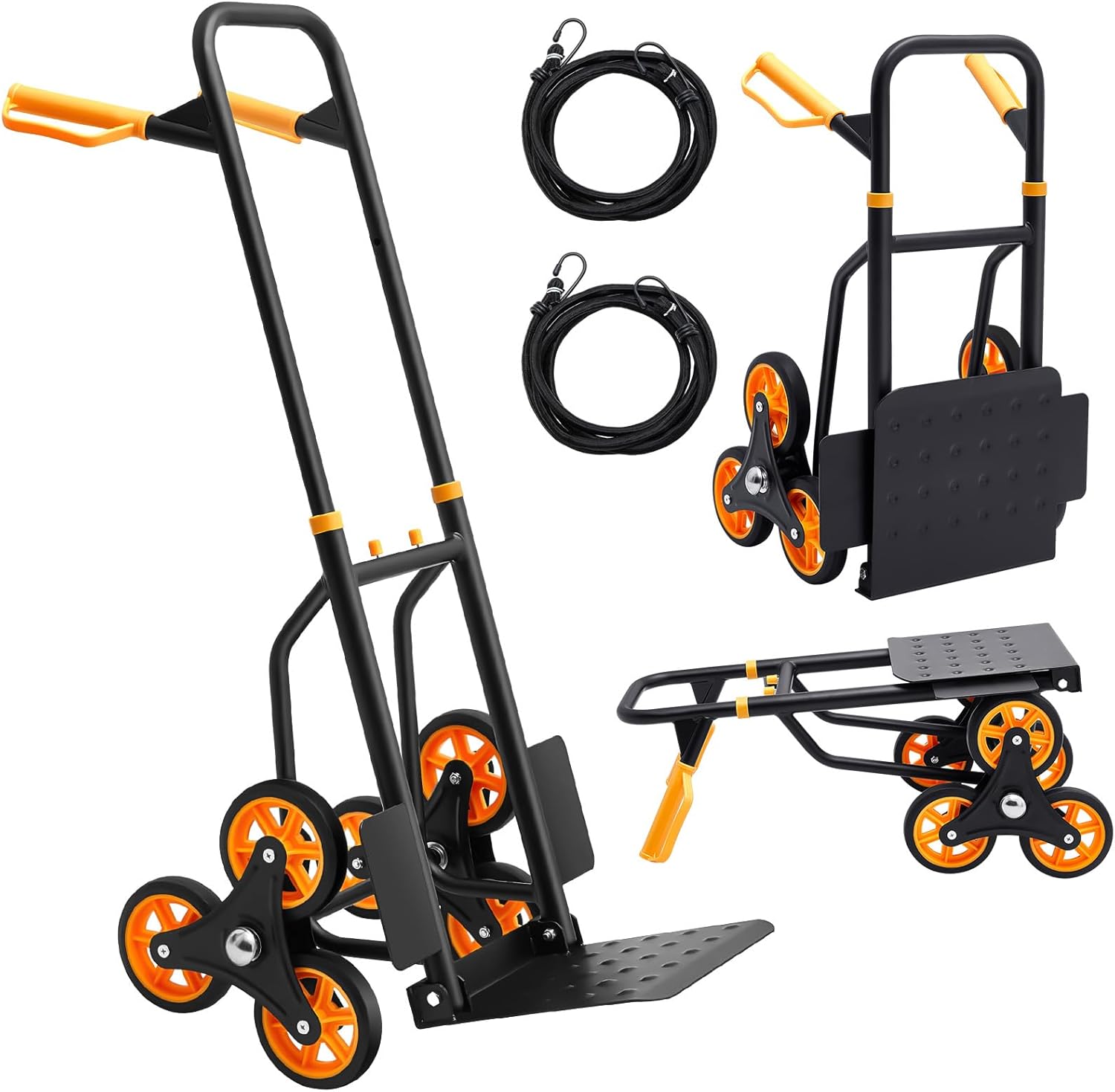 Timtin Heavy Duty Stair Hand Truck 440 Lbs Stair Climbing Cart with Telescoping Handle with 6 Wheels and Rope 2 in 1 Hand Truck Dolly Design for Moving, Warehouse, Logistics