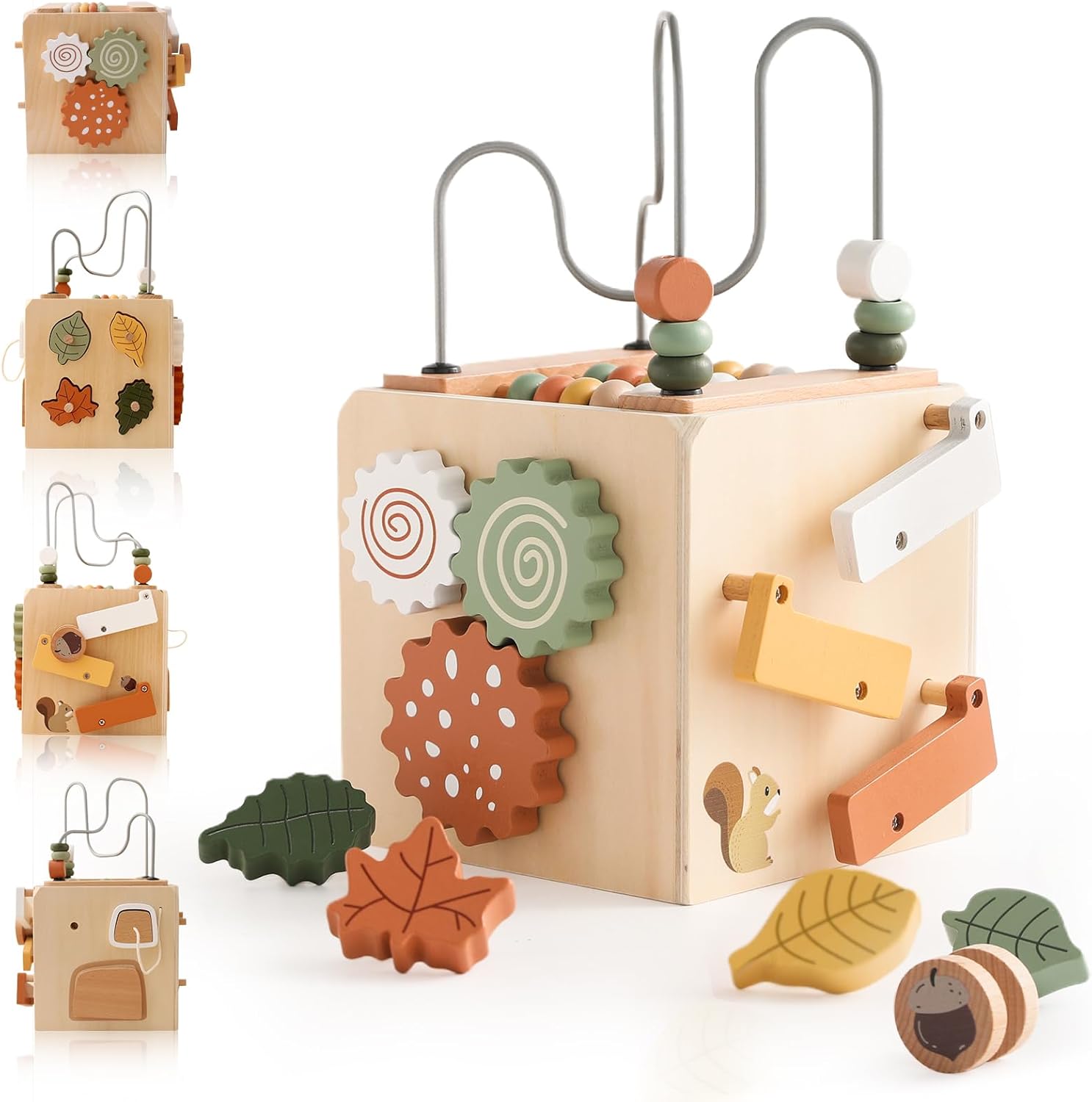 OESSUF Activity Cube Wooden Baby Toy for 1+ Year Boys Girls, 6-in-1 Montessori Educational Toy for 12+ Months, Shape Sorter Bead Maze Abacus Xylophone Toy Christmas 1st First Birthday Gift