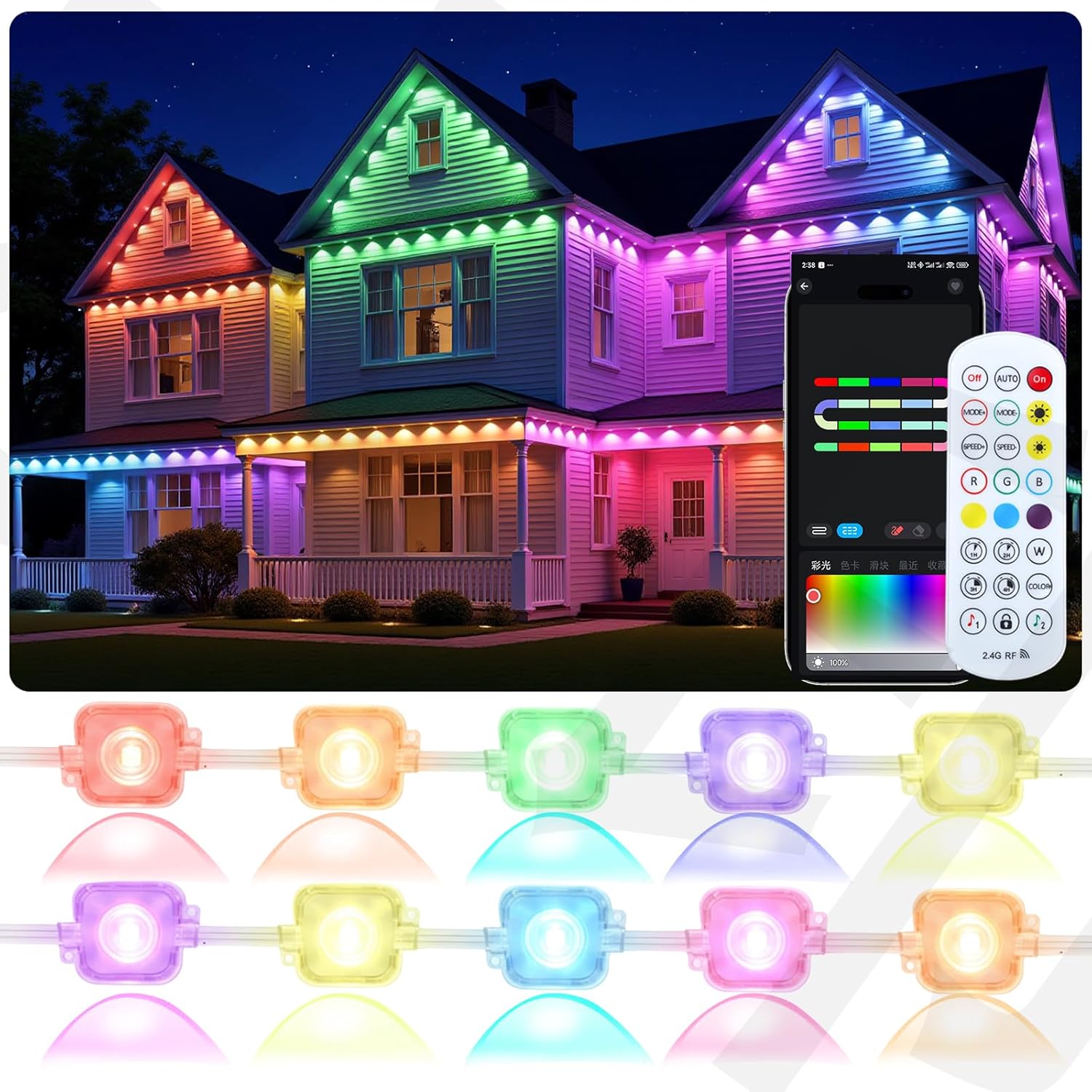 30m Permanent Outdoor Lights, RGB Outdoor Eave Christmas Lights with 72 LED Lights, IP67 Waterproof, DIY Scene Modes with App & Remote Control for Decor, Garden, Party, Holiday, Christmas Decor