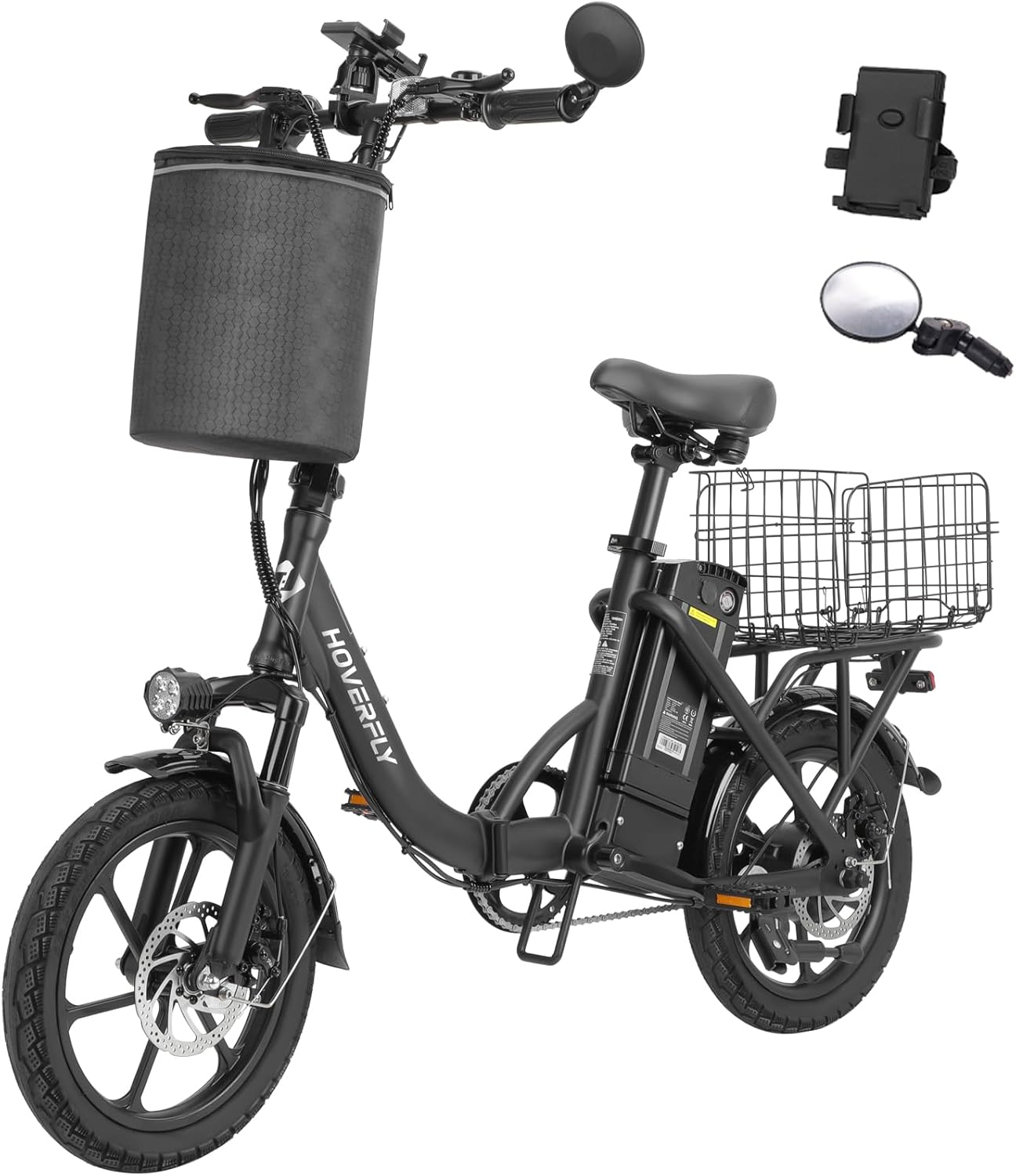 HOVERFLY H3 16" Electric Bike, Max 28Miles Range(Pedal-Assist) Folding E-Bike with Removable Battery, Front Suspension and Commuter Electric Bicycle Adults