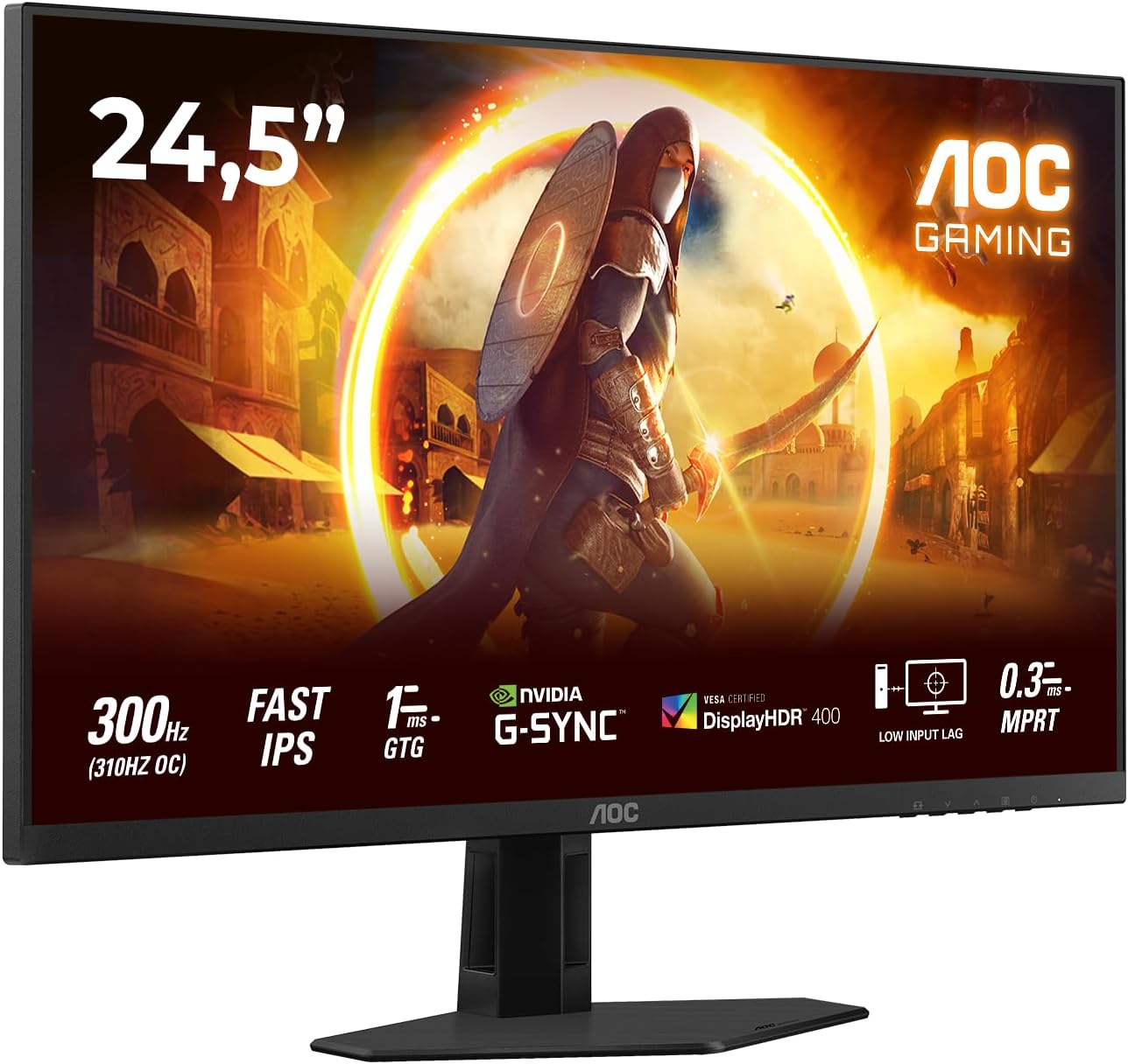 AOC Gaming 25G4SRE - 25 inch Full HD monitor, 300 Hz, 1 ms, G-Sync comp., HDR400 (1920x1080, 2x HDMI 2.0, DisplayPort 1.4) black-red