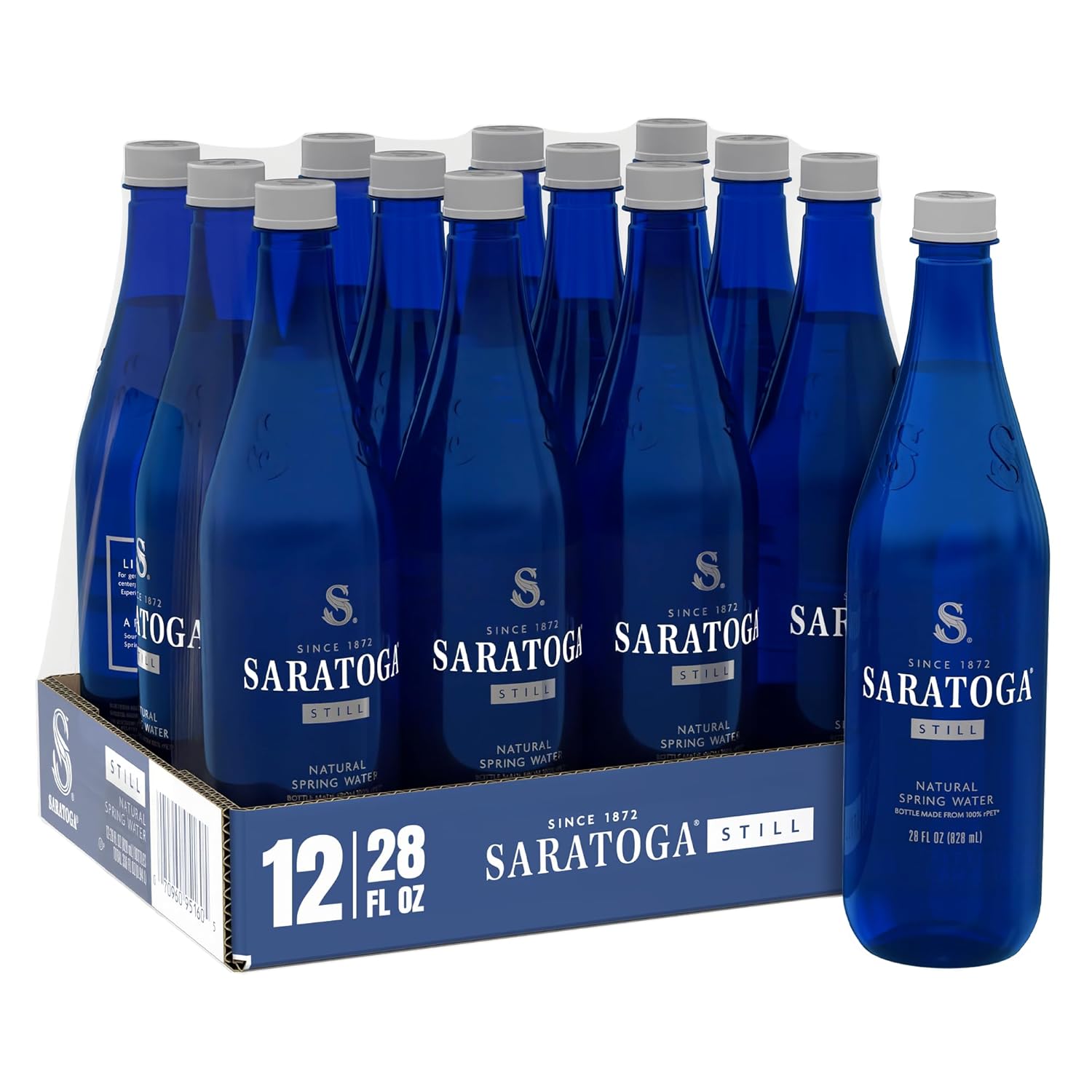 Saratoga Spring Water Bottles, 12 Pack – Still Bottled Water – Recycled PET Plastic Bottles – 28 Fl Oz