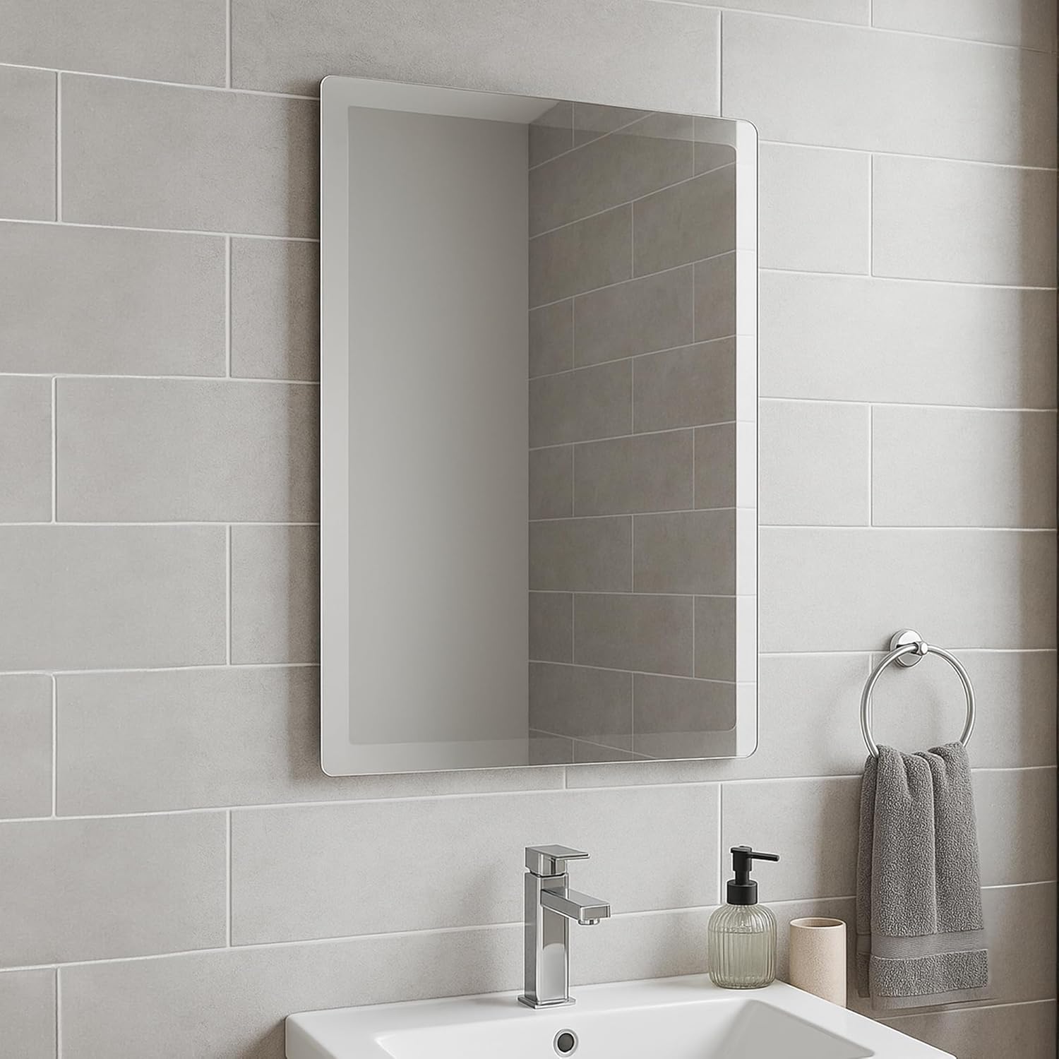 Tula Rectangular Bathroom Mirror Frameless Bevelled Edge Design Wall Mounted Portrait or Landscape - 600mm x 450mm | Plain Mirror