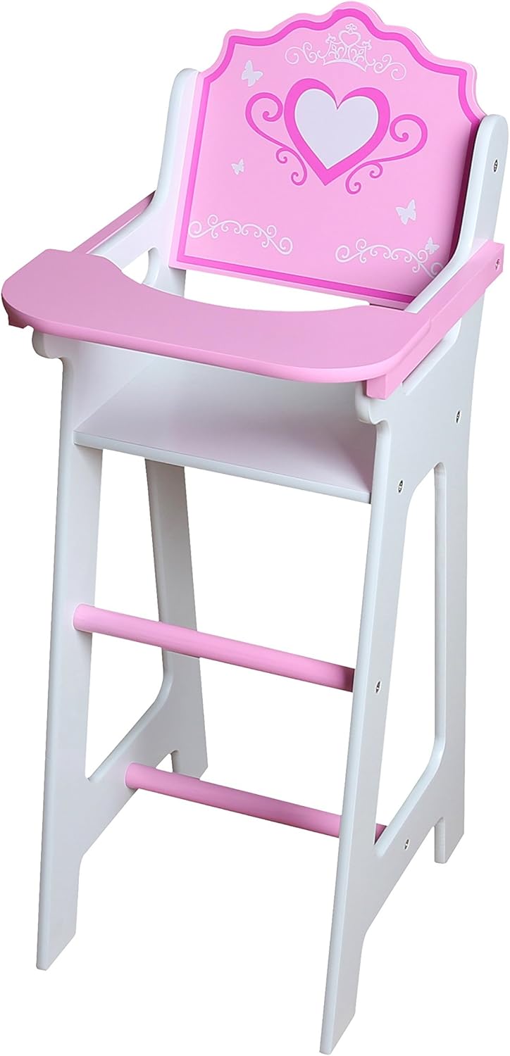 Gamez Galore Pink & White Wooden Dolls Highchair