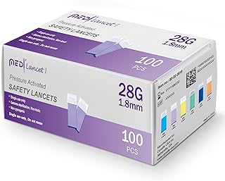 Pressure Activated Safety Lancets 28G x 1.8mm - Gamma Ray Sterilized, Ideal for Blood Testing, Single Use and Gentle for Comfortable Testing - Pack of 100