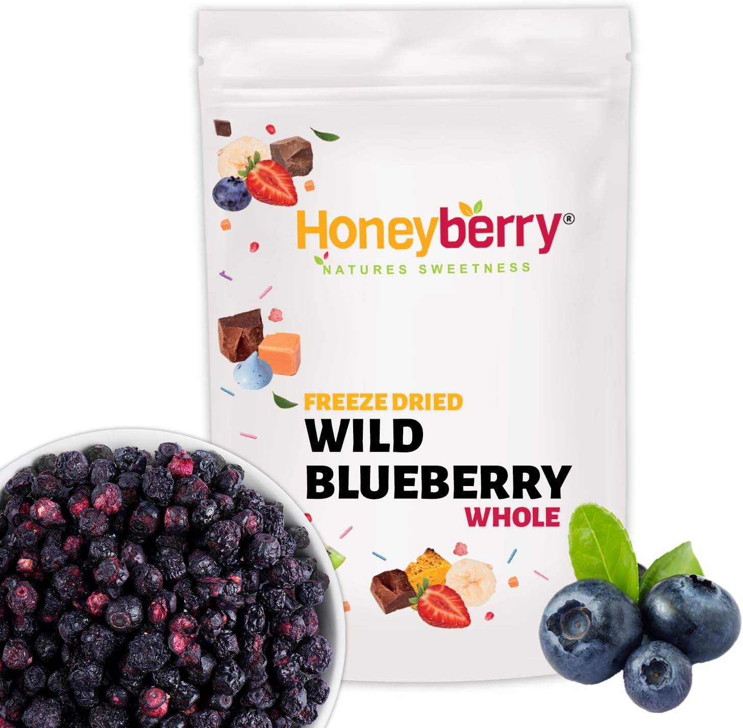 Freeze Dried Whole Wild Blueberries 100g - No Added Sugar, Vegan Snacks, Gluten Free - Healthy Dry Berries for Baking, Cake Decoration, Smoothie, Cocktail, Muesli - Freeze-Dried Fresh Blueberry Fruits