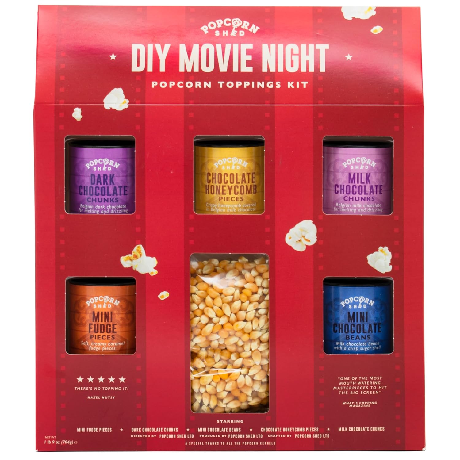 DIY Movie Night Popcorn Toppings Kit, Make Your Own Popcorn, Five Delicious Popcorn Toppings + 500g Popcorn Kernels, Fun for Kids, Adults and Date Night