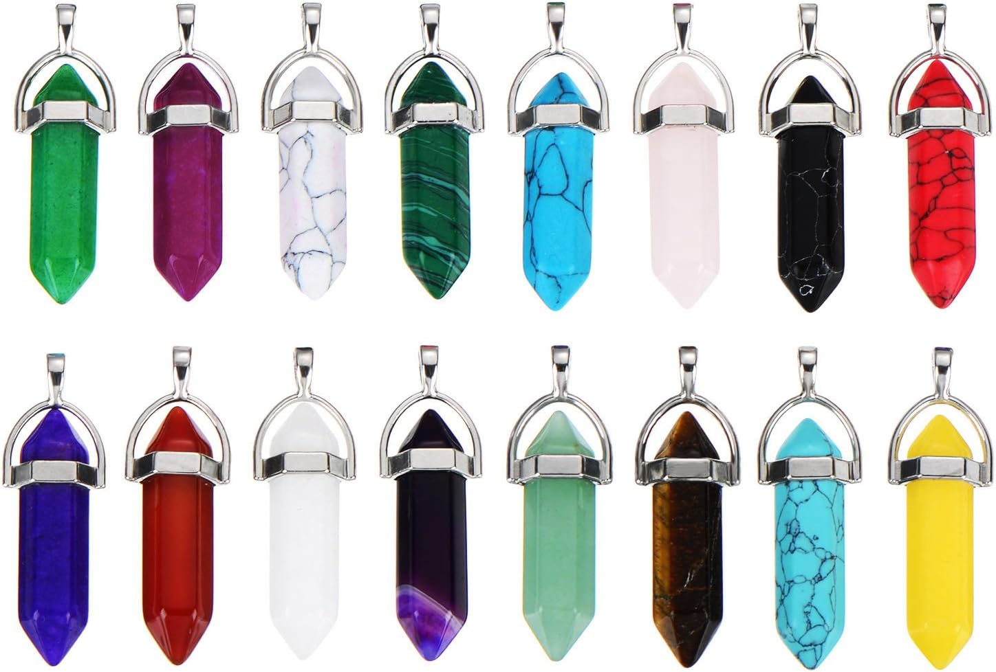 Lace Quartz Stone Hexagonal Shape Crystal Pendant Ball Gem Stone, 16 Pieces with Storage Bag, 16 Colours