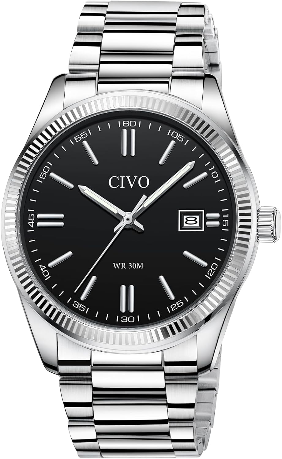 CIVO Analog Mens Watches Silver: Wrist Watches with Date Easy to Read - Dress Stainless Steel Watch for Men Gifts for Husband Father at Birthday Anniversary