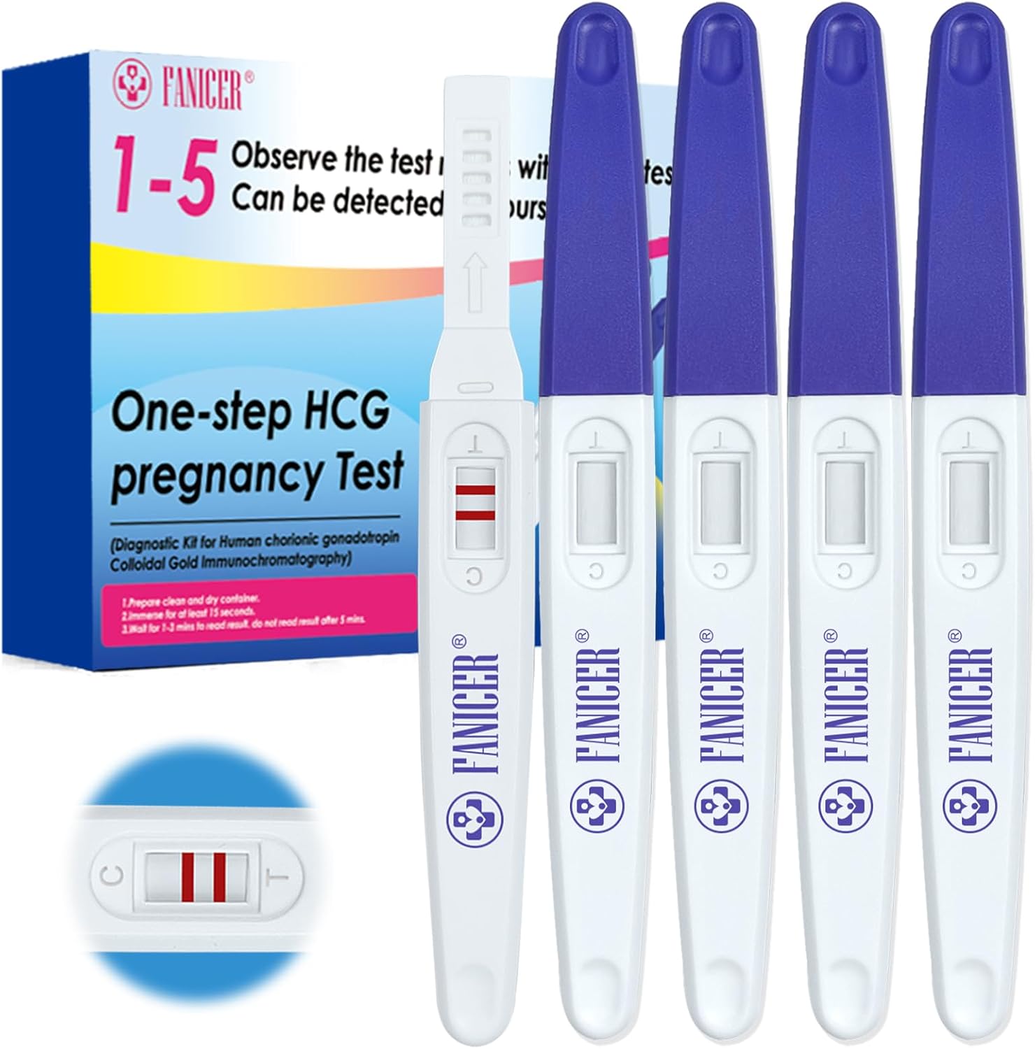 5 x Pregnancy Tests, Individually Wrapped HCG Pregnancy Test, Fast Response Pregnancy Test, Early Detection Pregnancy Test, Home Testing Kit, Results in 5 Minutes, Easy Detection（Blue）