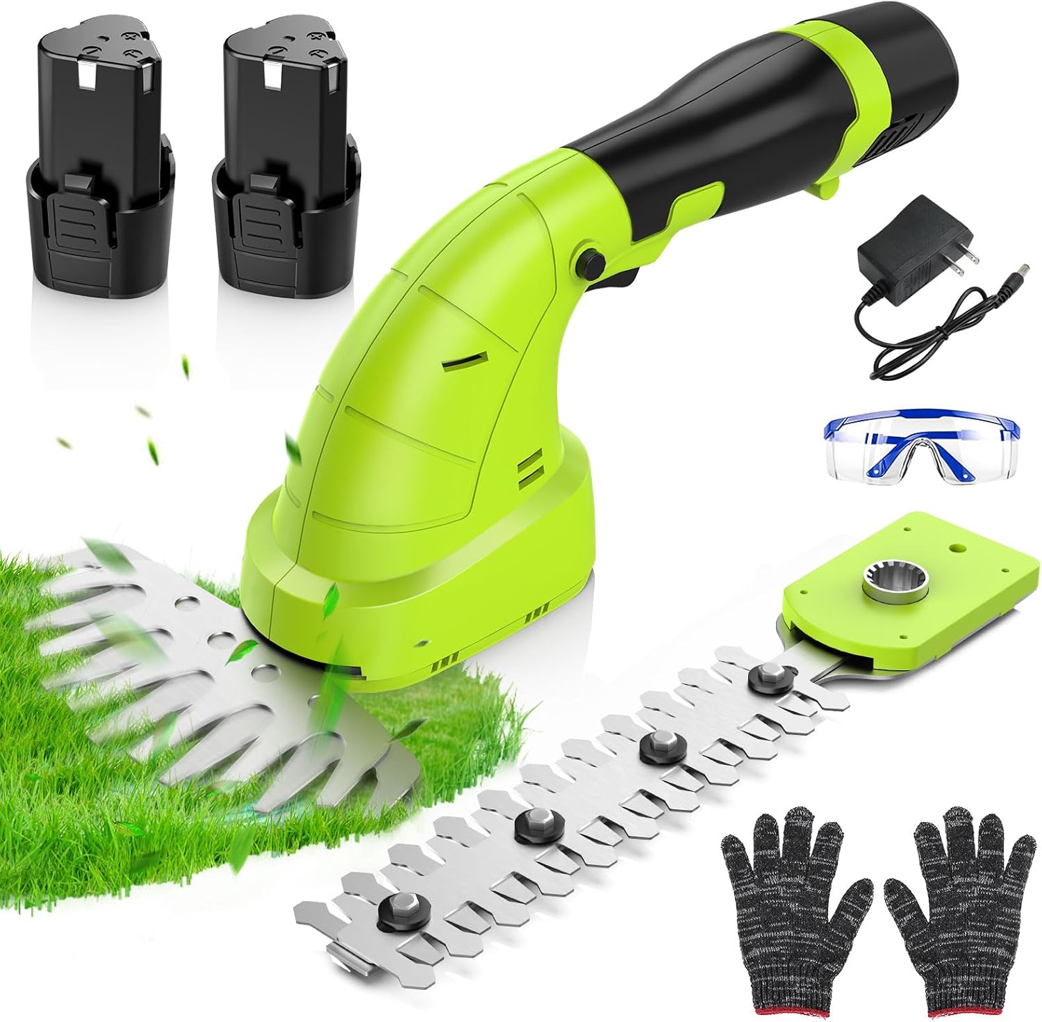2in1 Hedge Trimmer Cordless 12V Grass Trimmer with 2 pack 1500mAh Battery and Charger Hand Held Electric Hedge Edge Trimmers 2 Interchangeable Blades for Garden for Lawn Edging, Pruning Shear
