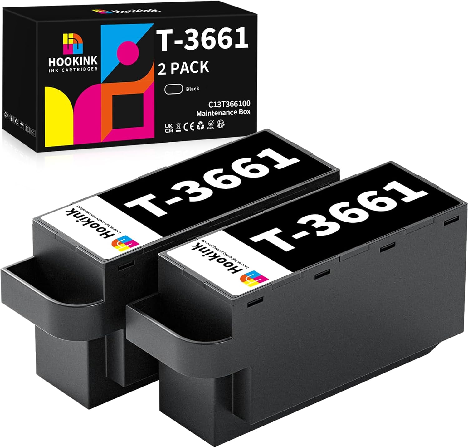 Hookink T3661 Maintenance Box Compatible with Epson T3661 C13T366100 E-3661 Maintenance Box Work with XP-6105 XP-8700 XP-8500 XP-15000 XP-970 XP-6100 XP-8600 XP-6000 XP-6005 XP-8605 (2-Pack)