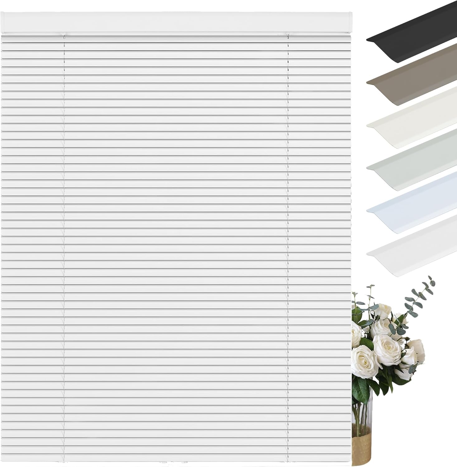 Custom Cordless Aluminum Mini Blinds for Windows 1" Room Darkening Metal Horizontal Window Blinds Venetian Light Adjust Window Shades for Home Office Door,White