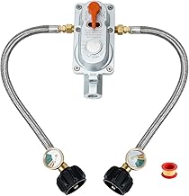 Skyflame 2-Stage Auto Changeover Propane Gas Rv Regulator Kit with 2PCS Gauges and 12-Inch Braided Connection Hoses for Dual Propane Tank RV Trailers Camper