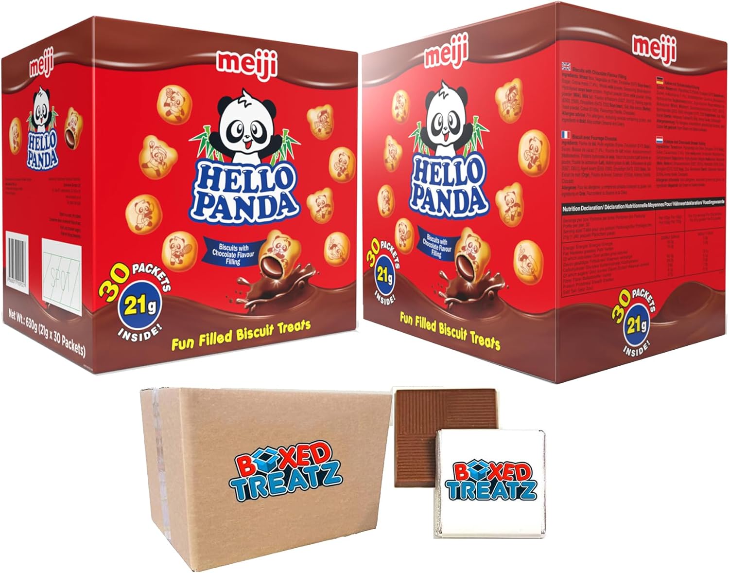 Hello Panda Chocolate Filled Biscuits - 1.26 KG (2 x 30 x 21g), Bite-Size Treats with Fun Panda Characters and Creamy Chocolate Filling - Boxed Treatz