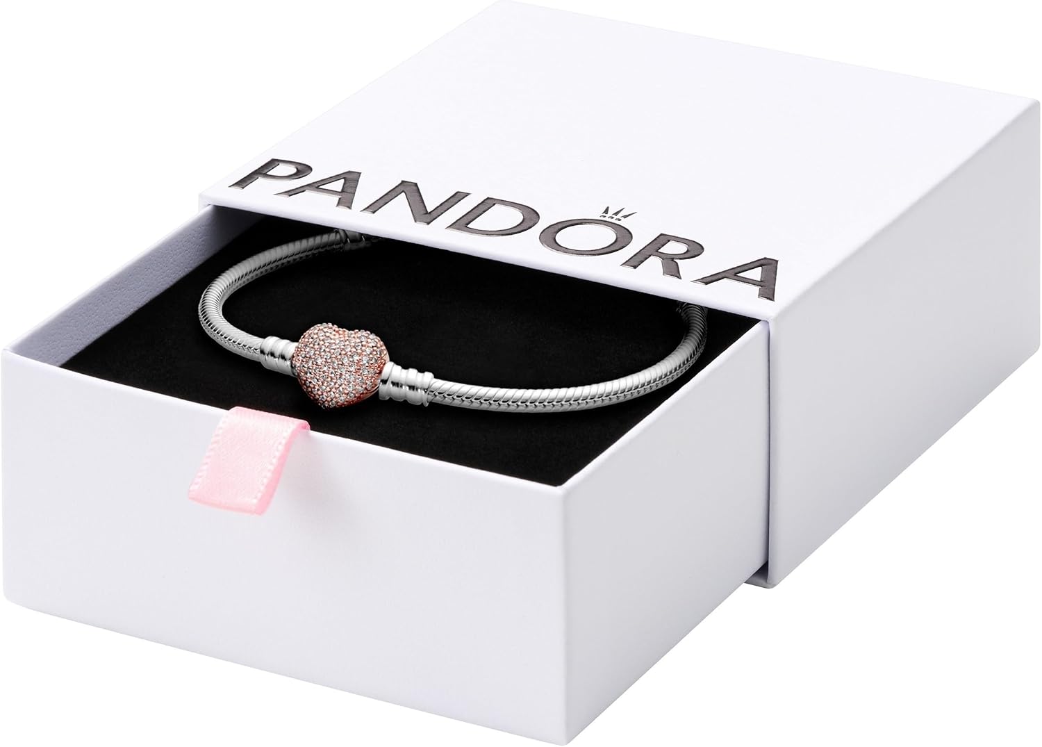 PANDORA Sparkling Heart Clasp Snake Chain Bracelet
