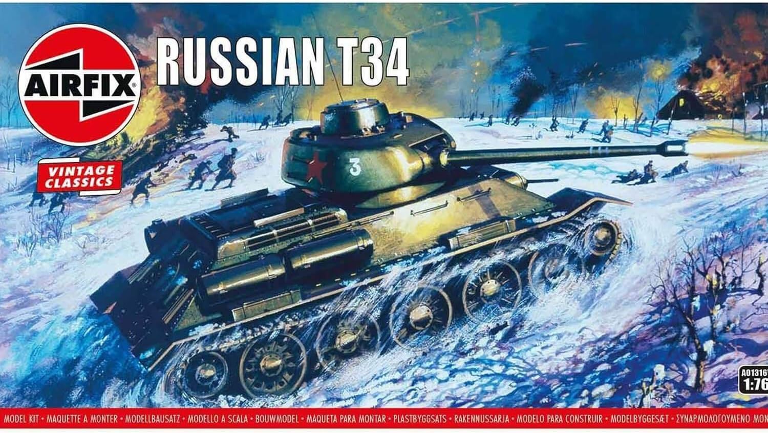 Airfix Model Tank - A01316V Russian T34, Plastic Model Kits for Adults & Kids 14+, 1:76 Scale, Skill Level 2, WW2 Theme Military Models, World War 2 Tanks