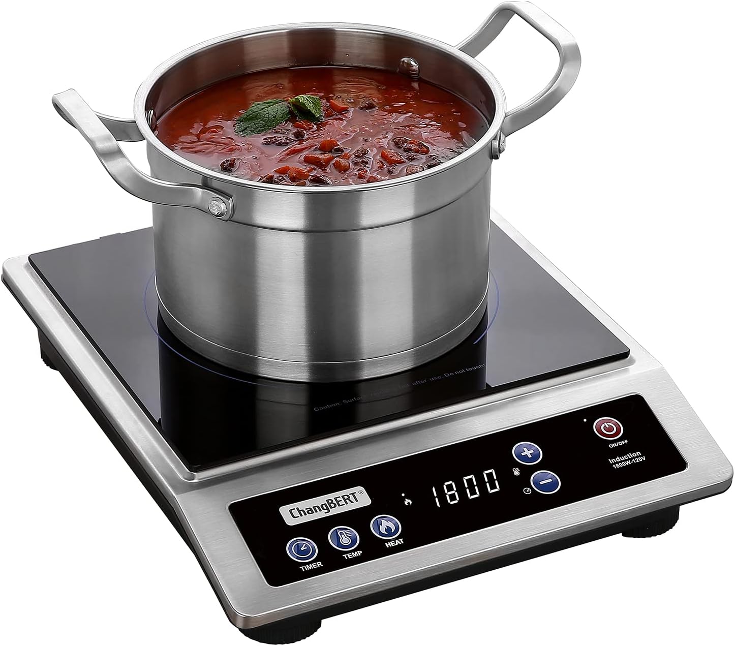 Induction Cooktop, Commercial Grade Portable Cooker, Large 8” Heating Coil, 18/10 Stainless Steel Countertop Burner with NSF Certified, 10 Hours Timer, Powerful 1800W Professional Hot Plate