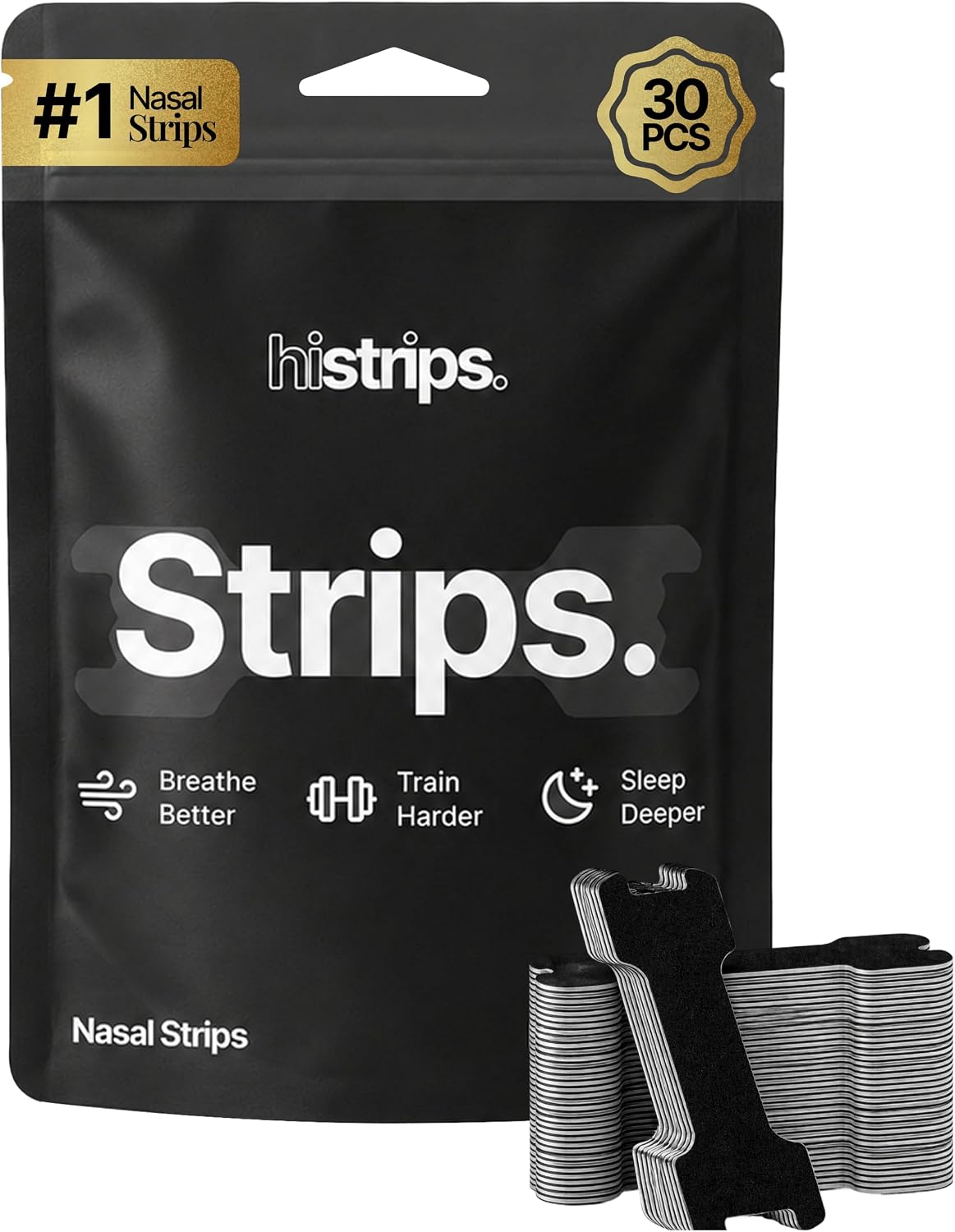 HiStrips High Performance Nasal Strips, Sweat-Proof, Black, 30 Count