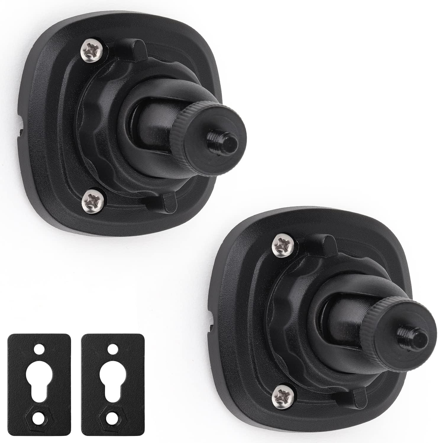 2 Pack Speaker Wall Mount Holder for 1/4"-20 Threaded Keyhole,2 Pack Adaptors Compatible with Non 1/4"-20 Threaded Screw Holes,360°Rotation Adjustment Aluminum Alloy Mount,Black