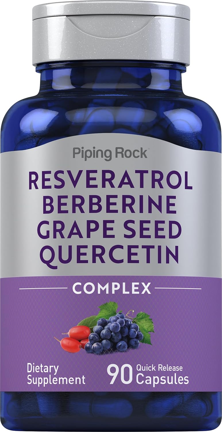 Piping Rock Resveratrol Berberine Grape Seed & Quercetin Complex | 90 Capsules | Non-GMO, Gluten Free Supplement