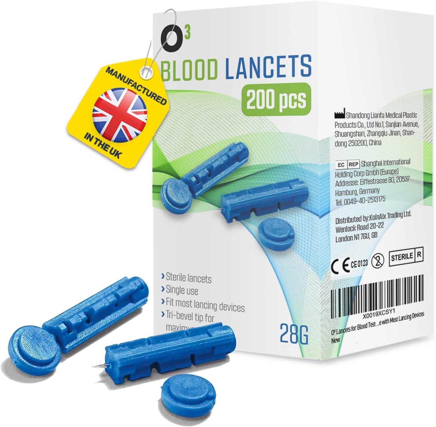 O³ Lancets for Blood Sugar Testing 28g 200 Units - Single Use Blood Lancets - Finger Prickers– Sterile Safety Lancet-Compatible with Most Lancing Devices