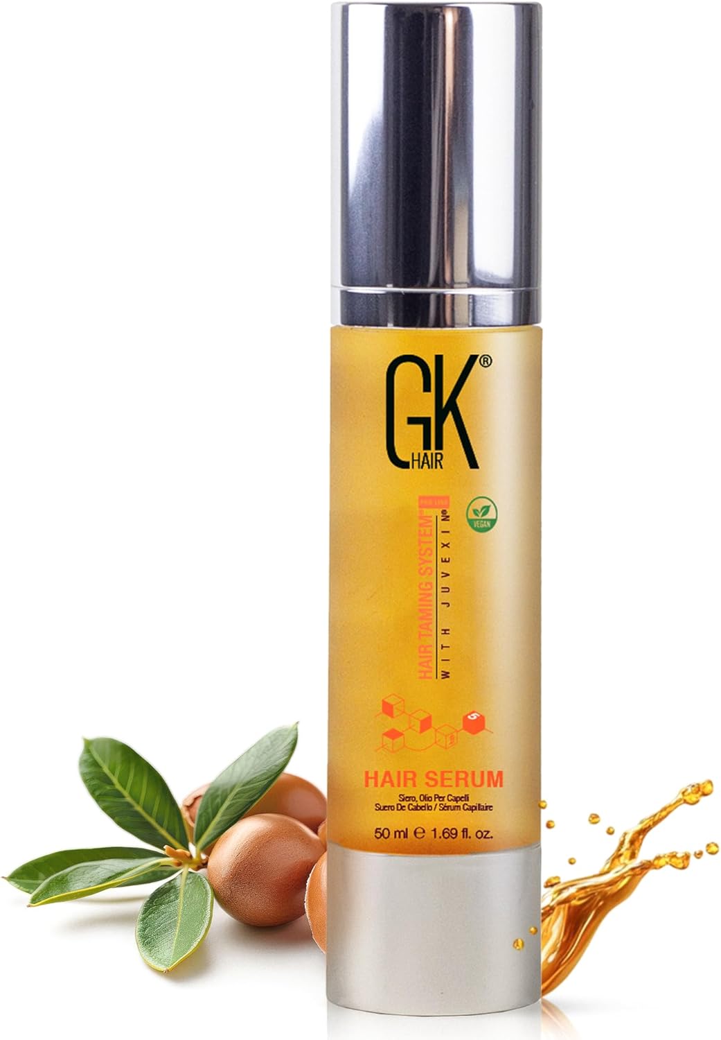 Hair Oil Keratin Treatment Serum By GK HAIR - Argan Oil Lightweight Formula For Frizz Control Heat Protection Add Shine Repair Dry Damaged Hydrating Sulfate Free All Hair Types Men Women - 50ml
