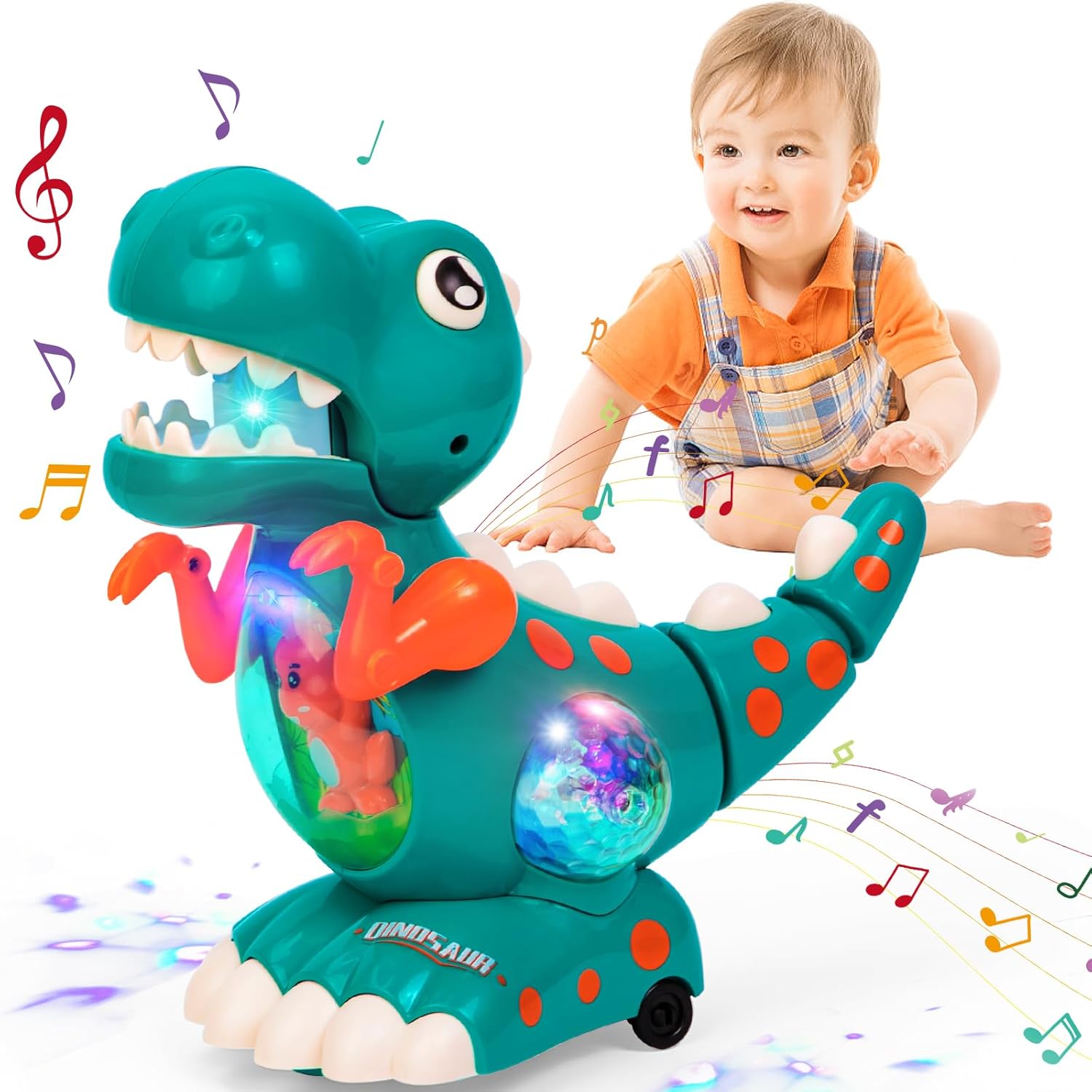 Thedttoy Baby Toys Musical Light Crawling Walking Dinosaur for Boys Girls 12 18 24 Months, Baby Musical Toy Sound Toys Birthday Present Dino Gifts for Kids Toddler Age 1 2 3 4+ Years Old (Green)