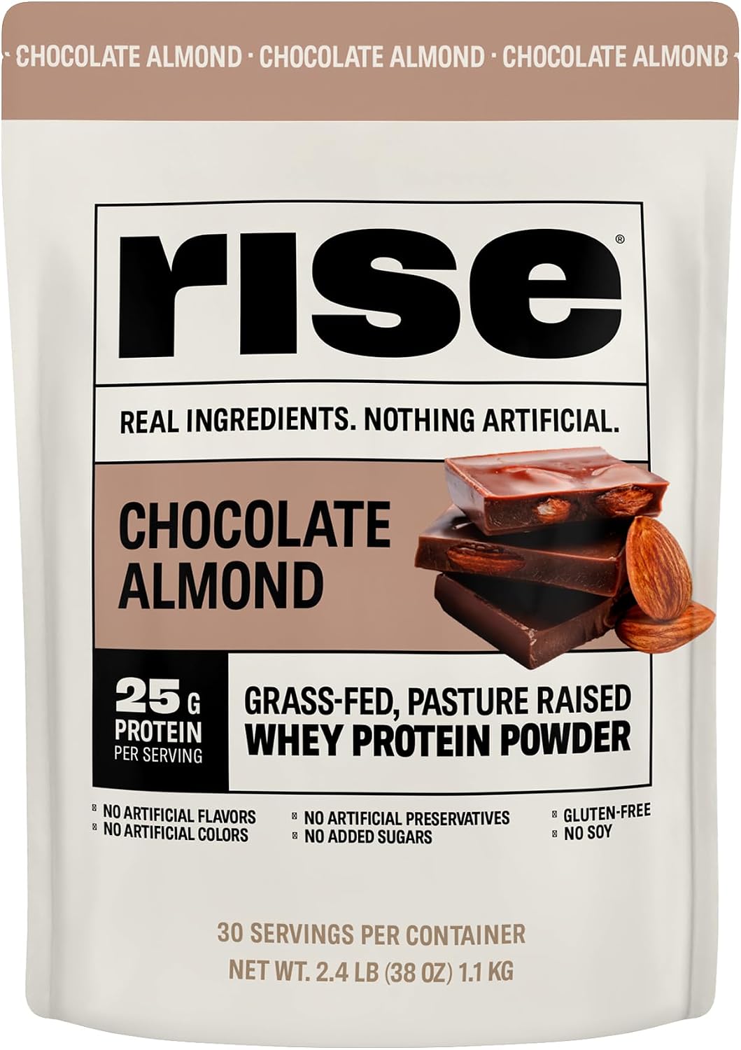 Rise Whey Protein Powder - Chocolate Almond | 25g Protein No Artificial Flavors, Colors, or Preservatives - Sugar Free, Gluten-Free, Soy Free (2.4 lbs)
