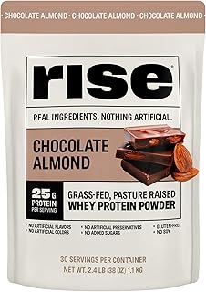Rise Whey Protein Powder - Chocolate Almond | 25g Protein No Artificial Flavors, Colors, or Preservatives - Sugar Free, Gluten-Free, Soy Free (2.4 lbs)