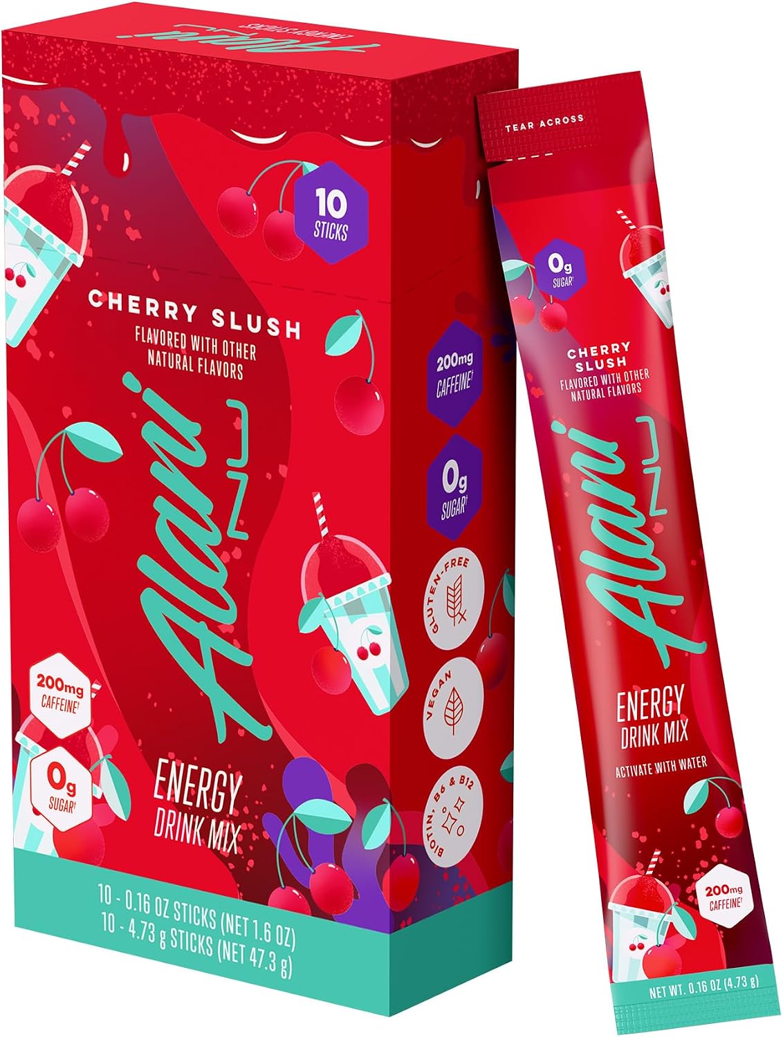 Alani Nu CHERRY SLUSH, Energy Sticks Drink Powder, 200mg Caffeine, Pre Workout Performance with Antioxidants, On-The-Go Drink Mix, Biotin, B Vitamins, Zero Sugar, 5 Calories, 10 Pack